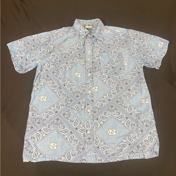 Wes And Willy North Caroline Tar Herls Mens Blue Short Sleeve Button Up Shirt M - Picture 1 of 12